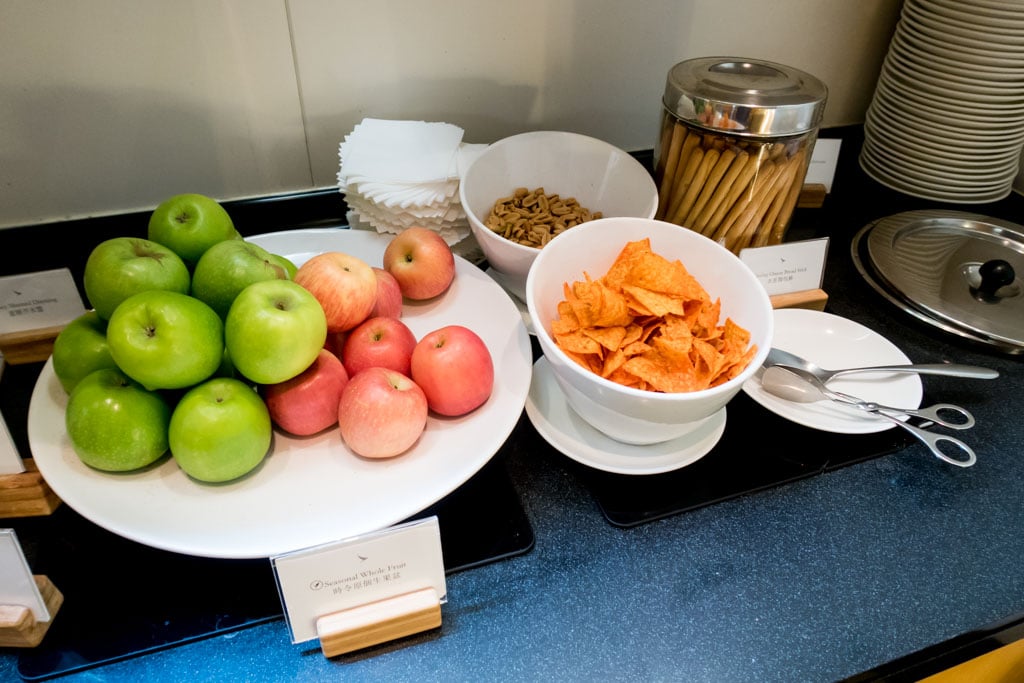 Fruits and snacks.